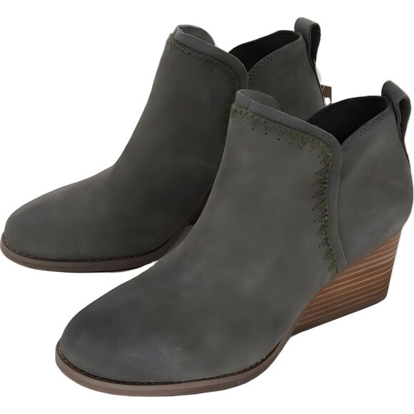 TOMS Kaia wedge bootie suede ankle boots canteen green for women 39 - Picture 2 of 6